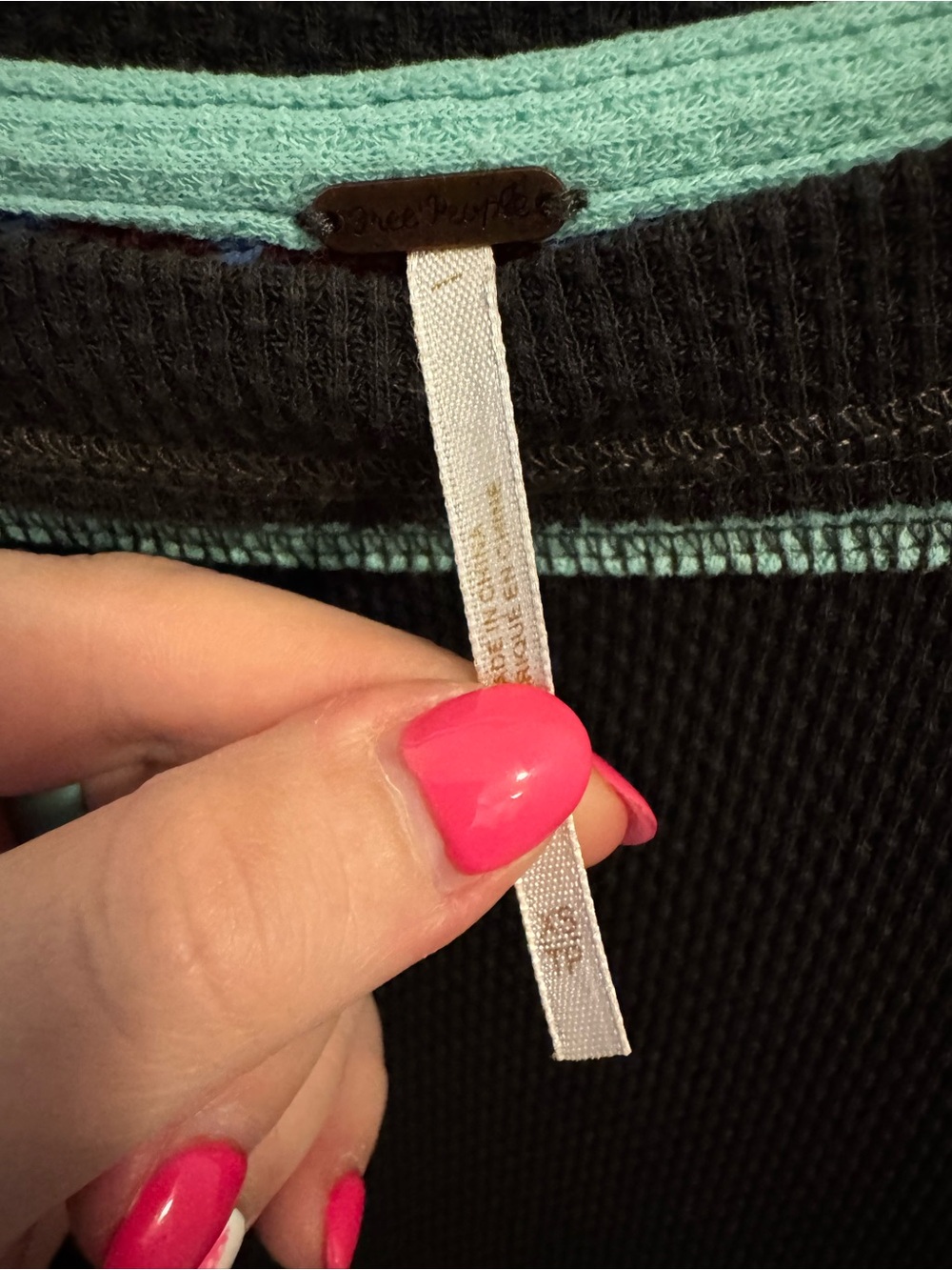 Free People Black Sweatshirt with Mint Trim and Multicolor Patterned Sleeves - Picture 3 of 5